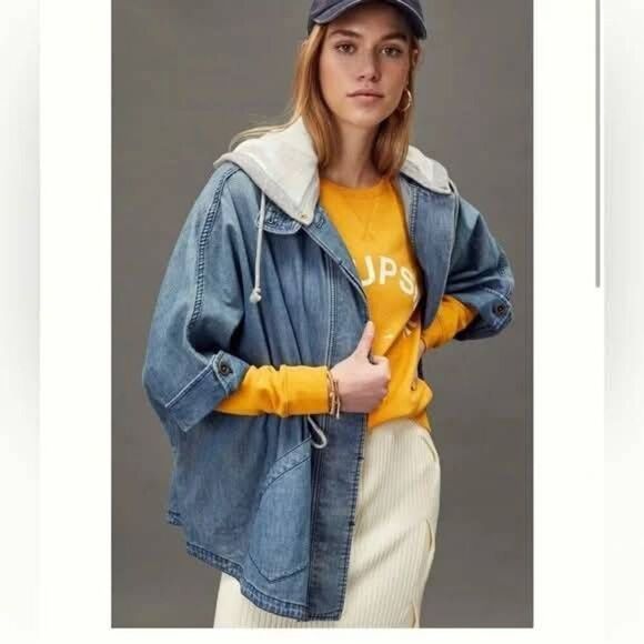 Anthropologie Pilcro Kimono Chambray Jacket Women's Medium Blue Denim Gorpcore - Picture 1 of 8